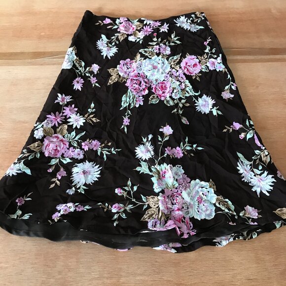 Cinnamon Girl Swing Skirt Women XS Green Floral Knee Length Preppie Pull On - Picture 1 of 7